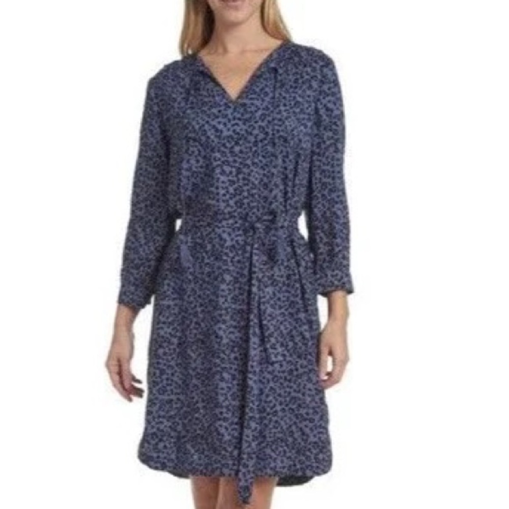 BeachLunchLounge Riley Dress Blue Leopard Animal Print NWT Belt Size Large